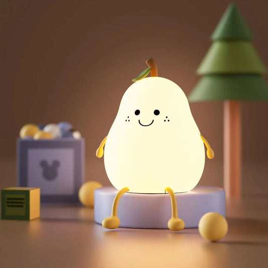 Pear Night Light – USB Rechargeable Kids Bedside Lamp | Soft Silicone, Warm Dimmable LED, Bedroom & Nursery Decor